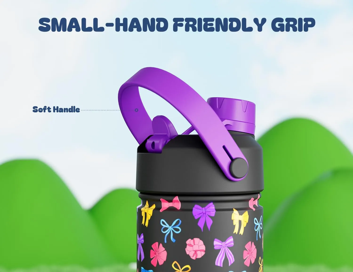 18 oz Water Bottle for Kids: 2-in-1 Straw Spout Lid, Insulated Stainless Steel, BPA-Free, Cupholder Friendly, Easy Clean, Reusable Cup for Park, Trip, Camping, Birthday Gift for Girls (Colorful Bow)