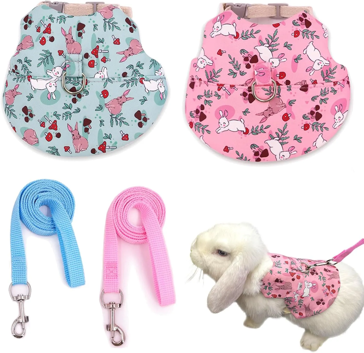 2Pcs Rabbit Harness and Leash Set Soft Adjustable Clothes for Bunny Guinea Pigs Chinchillas Small Pets Walking Harness Small Rabbits Outdoor Camping Hiking Training (M)