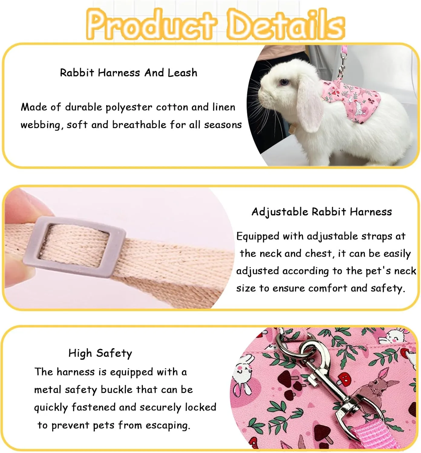 2Pcs Rabbit Harness and Leash Set Soft Adjustable Clothes for Bunny Guinea Pigs Chinchillas Small Pets Walking Harness Small Rabbits Outdoor Camping Hiking Training (M)