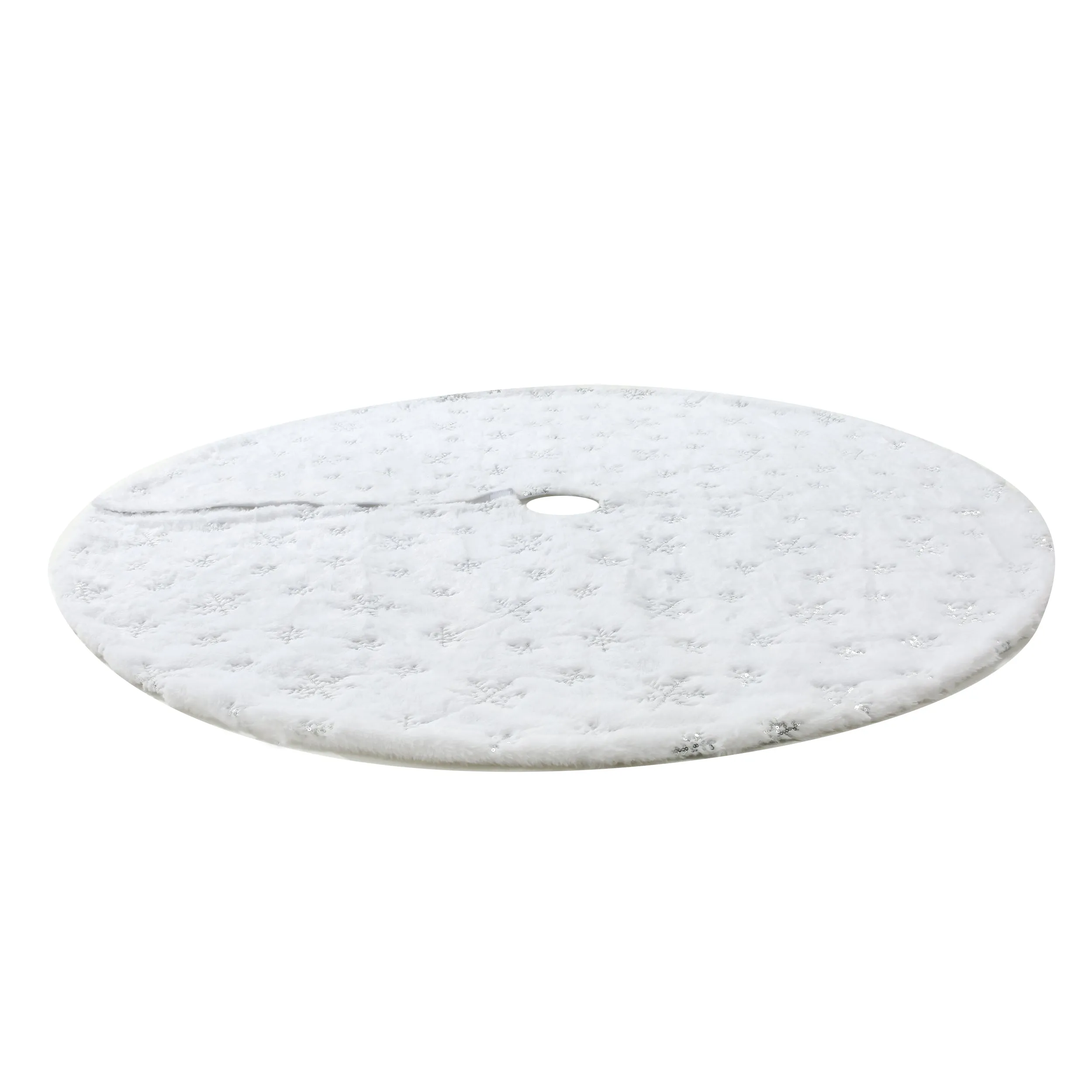 48 Inch Large White Chritsmas Tree Skirt with Silver Snowflake