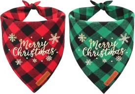 ADOGGYGO 2 Pack Christmas Dog Plaid Bandana Triangle Bib Set Pet Christmas Bandanas Scarf Accessories for Large and X-Large Dogs Pets (X-Large)
