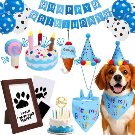 BABORUI Dog Birthday Party Decorations Set  All-in-One Dog Birthday Party Supplies with Paw Print Kits, Squeaky Plush Toys, Balloons Banner Hat Bandana Cake Topper & Photo Frame  Make Best Memories