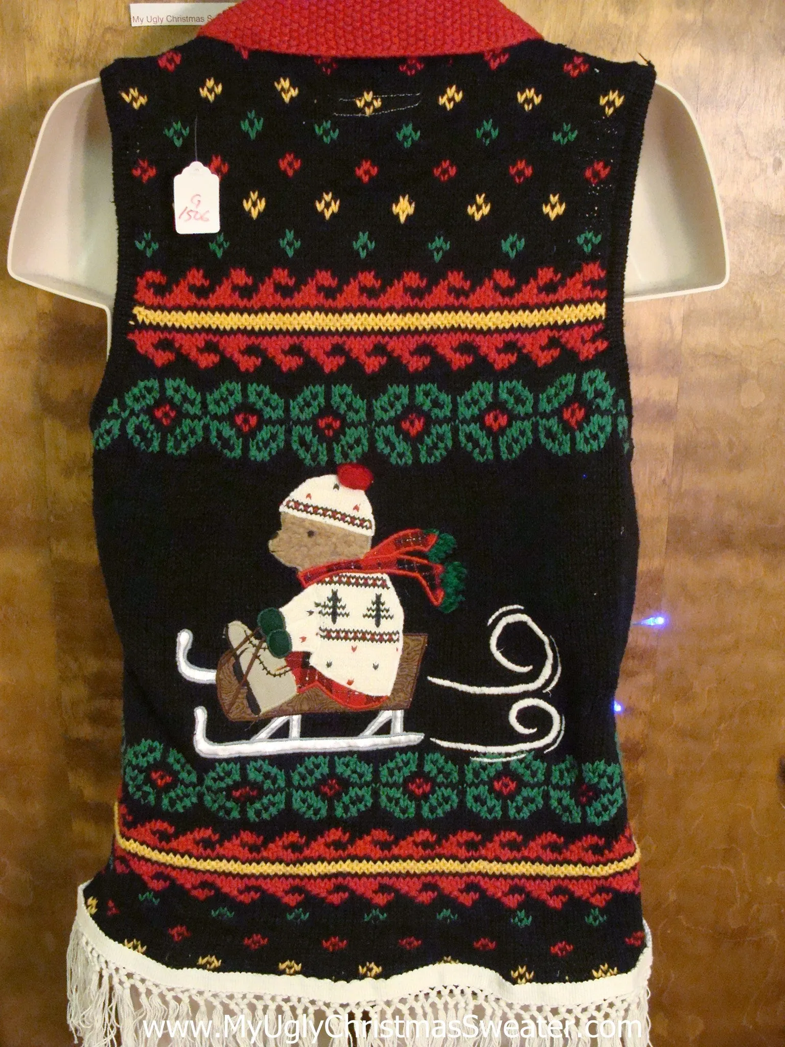 Bear Sledding Party Light Up Ugly Xmas Sweater Vest