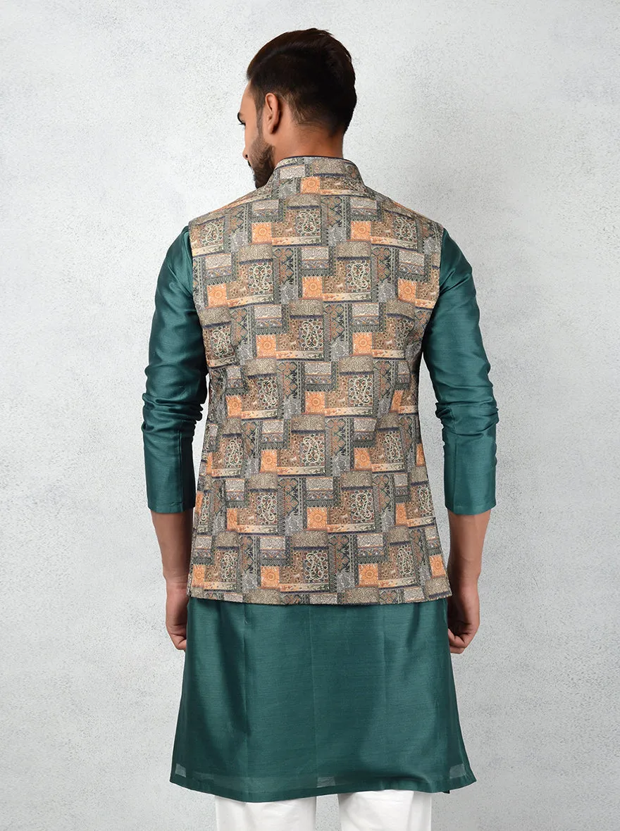 Bottle Green & Yellow Bandhgala Jacket | Azania