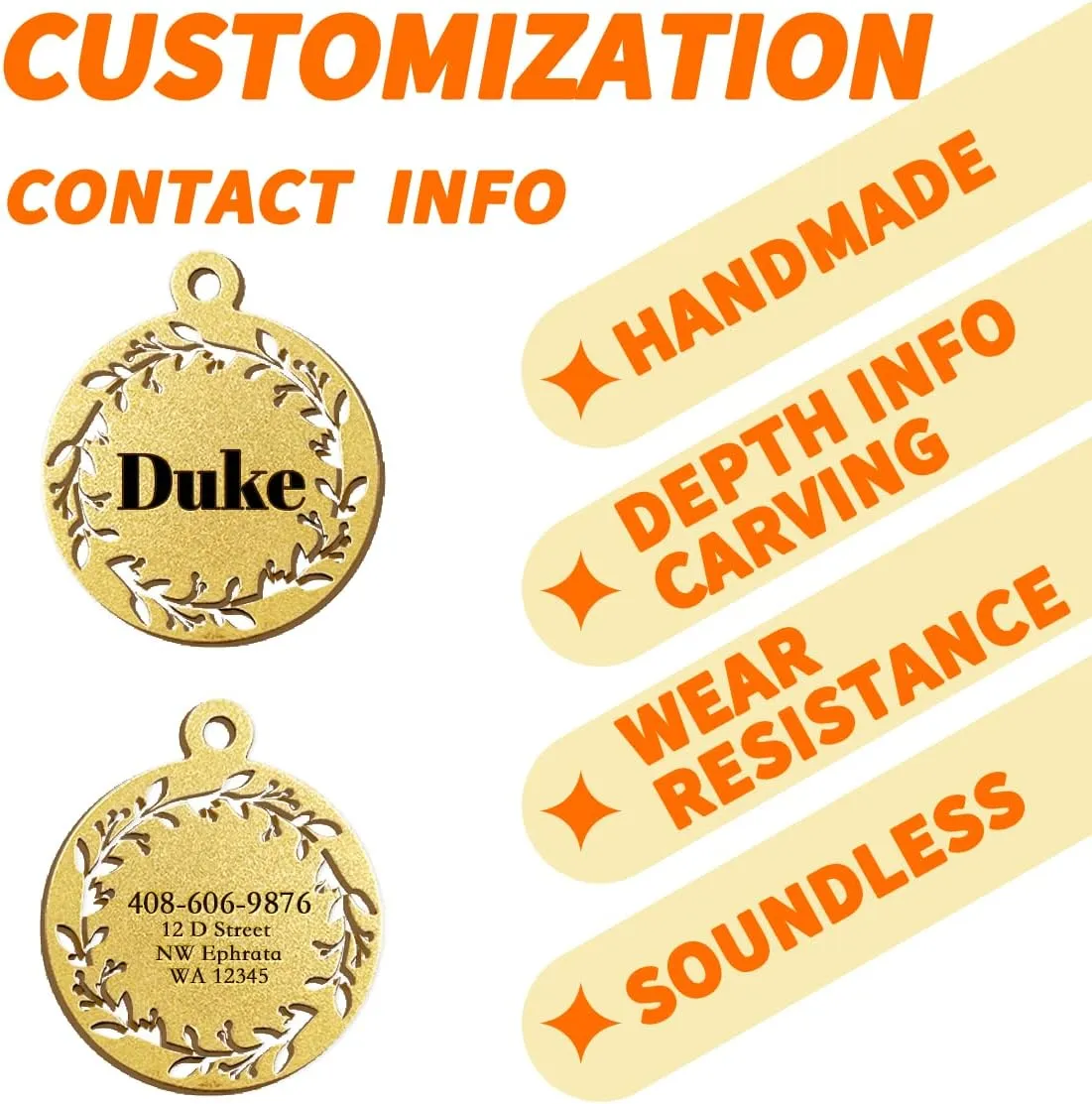 Brass Dogs Tags Stylish Personalized Double Sided Deep Engraved Cat & Dog Round Garland Shape Small