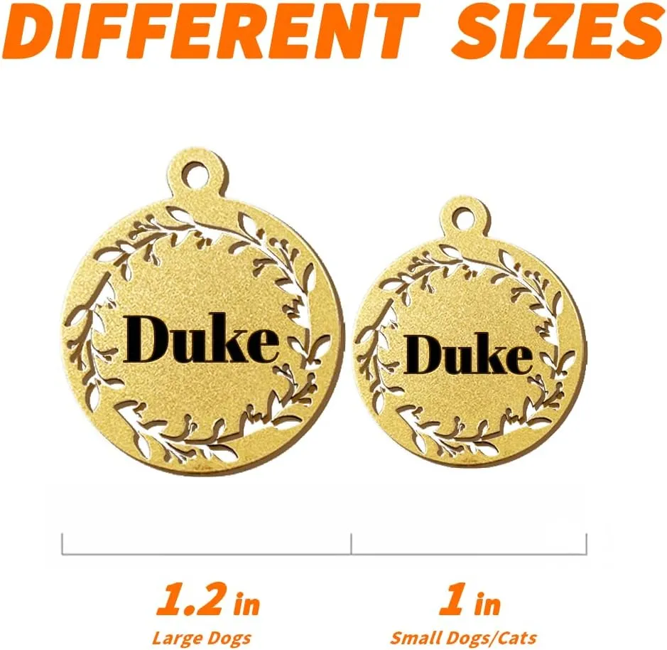 Brass Dogs Tags Stylish Personalized Double Sided Deep Engraved Cat & Dog Round Garland Shape Small
