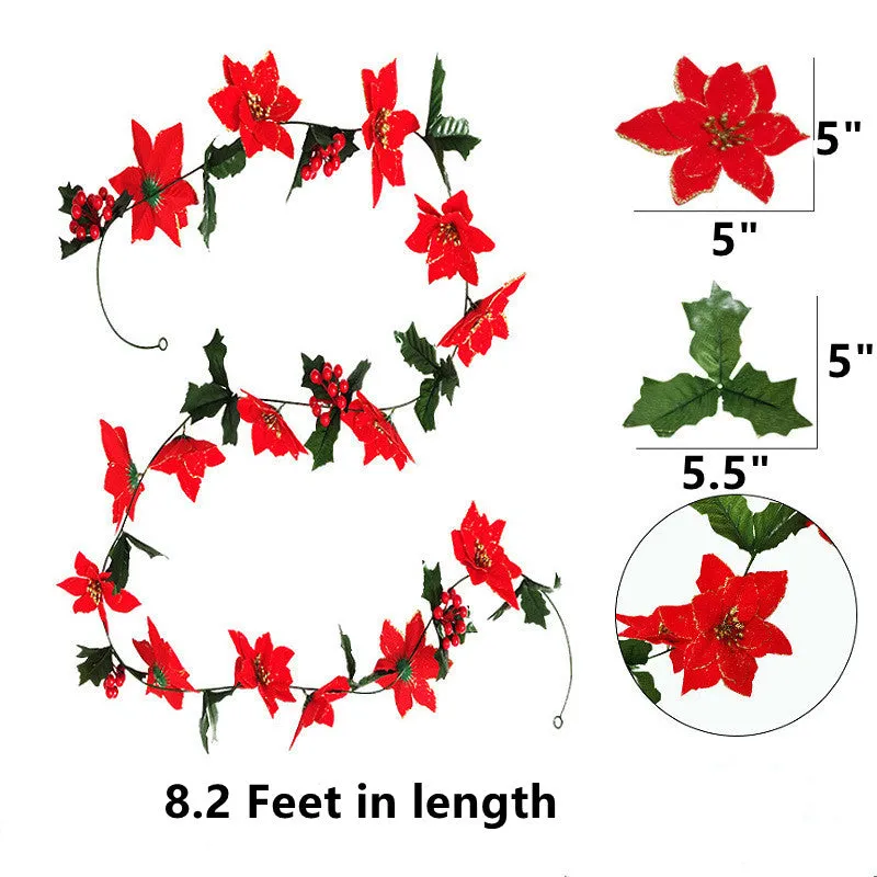 Bulk 8.2 Ft Christmas Poinsettia Garland with Red Holy Berries Wholesale