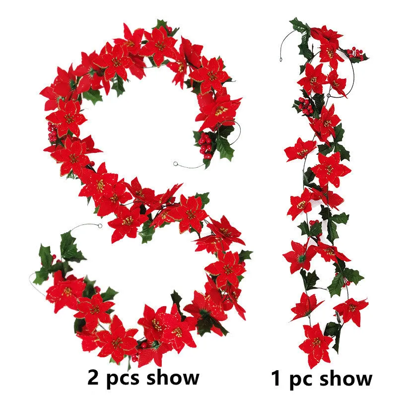 Bulk 8.2 Ft Christmas Poinsettia Garland with Red Holy Berries Wholesale