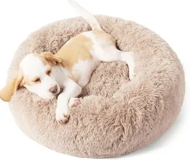 Calming Dog & Cat Bed - Anti-Anxiety Donut Cuddler Warming Cozy Soft Round Bed, Washable Fluffy Faux Fur Plush Cushion for Small & Medium Dogs & Cats, Removable Pad (Brown, 32 * 32IN - Below 75LB pet)