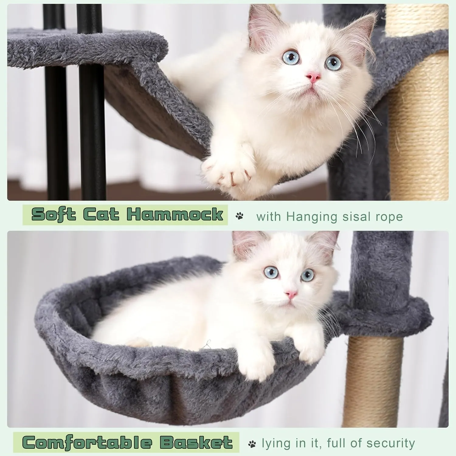 Cat Tree, Cat Tower for Indoor Cats, 43.3 inch Cat Tree Tower with Sturdy Steel Tube, Hammock, Cat Condo for Small Cats and Kittens, Scratching Post, Smoky Gray GCT004SG