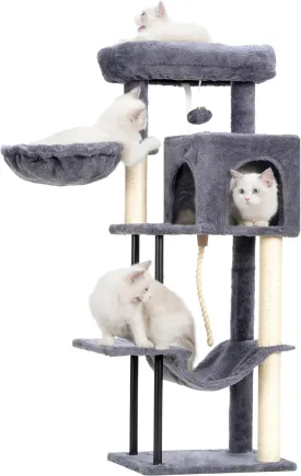 Cat Tree, Cat Tower for Indoor Cats, 43.3 inch Cat Tree Tower with Sturdy Steel Tube, Hammock, Cat Condo for Small Cats and Kittens, Scratching Post, Smoky Gray GCT004SG
