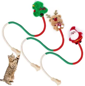 Christmas Cat Catnip Toys, Cotton Rope Cat Toys, Dental Chew Toys for Indoor Cats, Teeth Cleaning Toys for Kitten, Anxiety Relieving Catnip Toy for Cats (26.38 inches)
