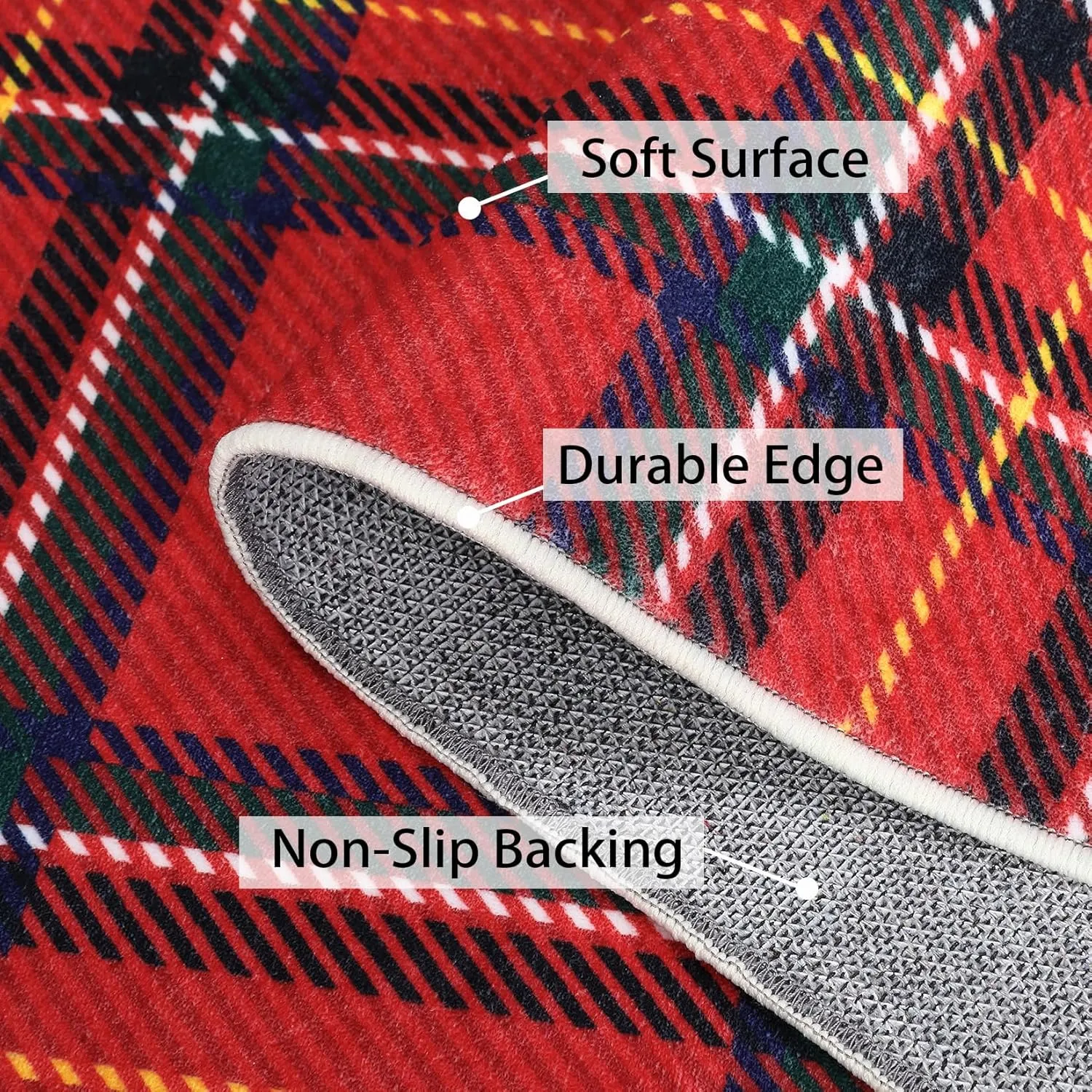 Christmas Washable Area Rug Xmas Buffalo Plaid Area Rugs Holiday Decorative Gingham Check Floor Cover Non-Slip Stain Resistant Accent Rug Farmhouse Dining Bedroom Decor, Red, 4' x 6'