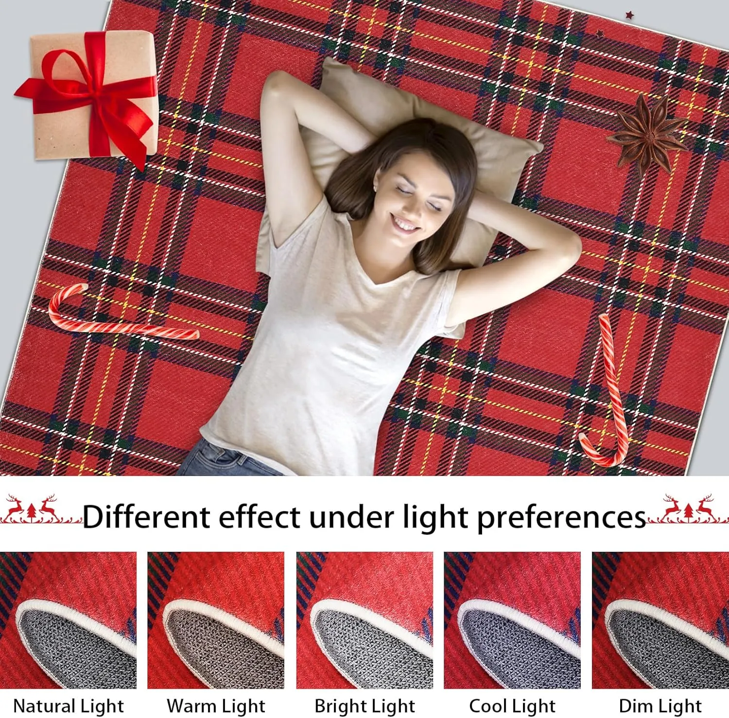 Christmas Washable Area Rug Xmas Buffalo Plaid Area Rugs Holiday Decorative Gingham Check Floor Cover Non-Slip Stain Resistant Accent Rug Farmhouse Dining Bedroom Decor, Red, 4' x 6'
