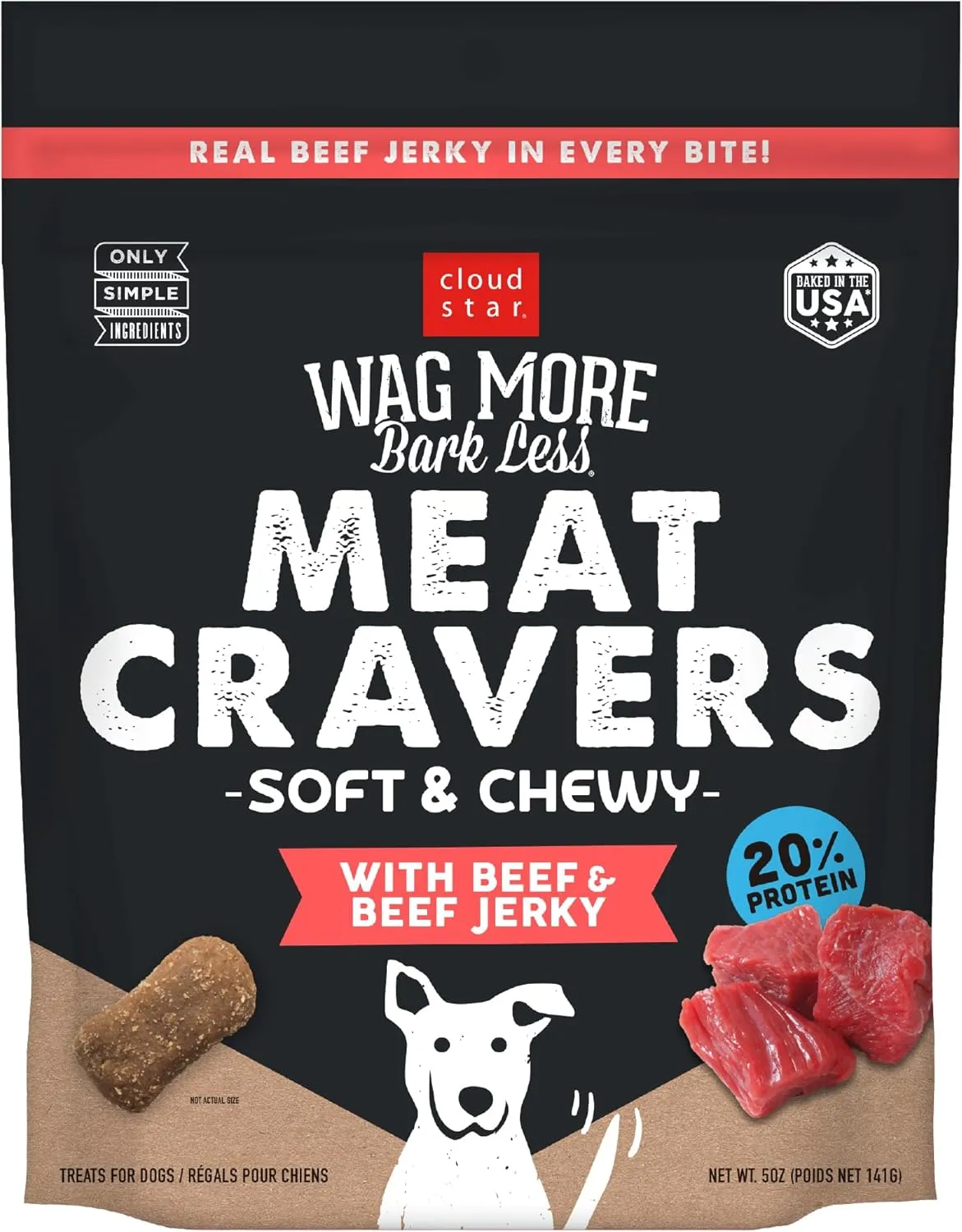 Cloud Star Wag More Bark Less Meat Cravers Soft Chews Dog Treats, Beef 5 oz. Bag