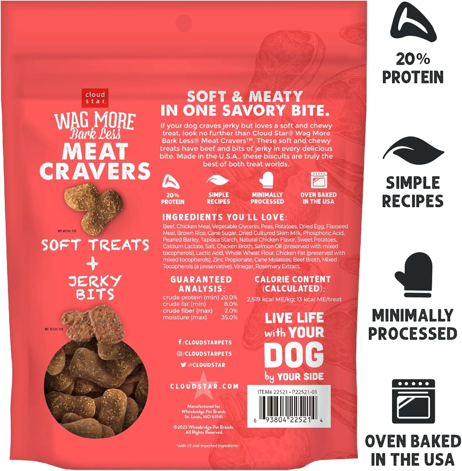 Cloud Star Wag More Bark Less Meat Cravers Soft Chews Dog Treats, Beef 5 oz. Bag