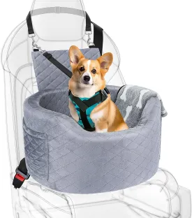 Dog Booster Car Seats for Small Medium Dogs, Fits Dogs Under 19", 28D High-Density Memory Foam with Waterproof Cover, Pet Travel Bed with Storage Pockets, Blanket, Dog Safety Belt