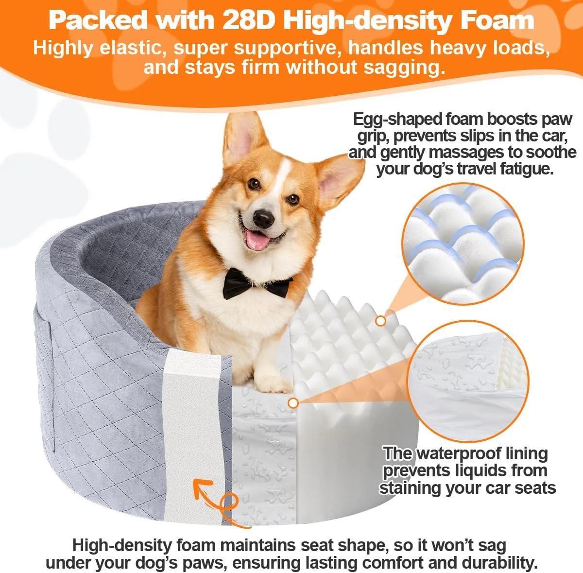 Dog Booster Car Seats for Small Medium Dogs, Fits Dogs Under 19", 28D High-Density Memory Foam with Waterproof Cover, Pet Travel Bed with Storage Pockets, Blanket, Dog Safety Belt