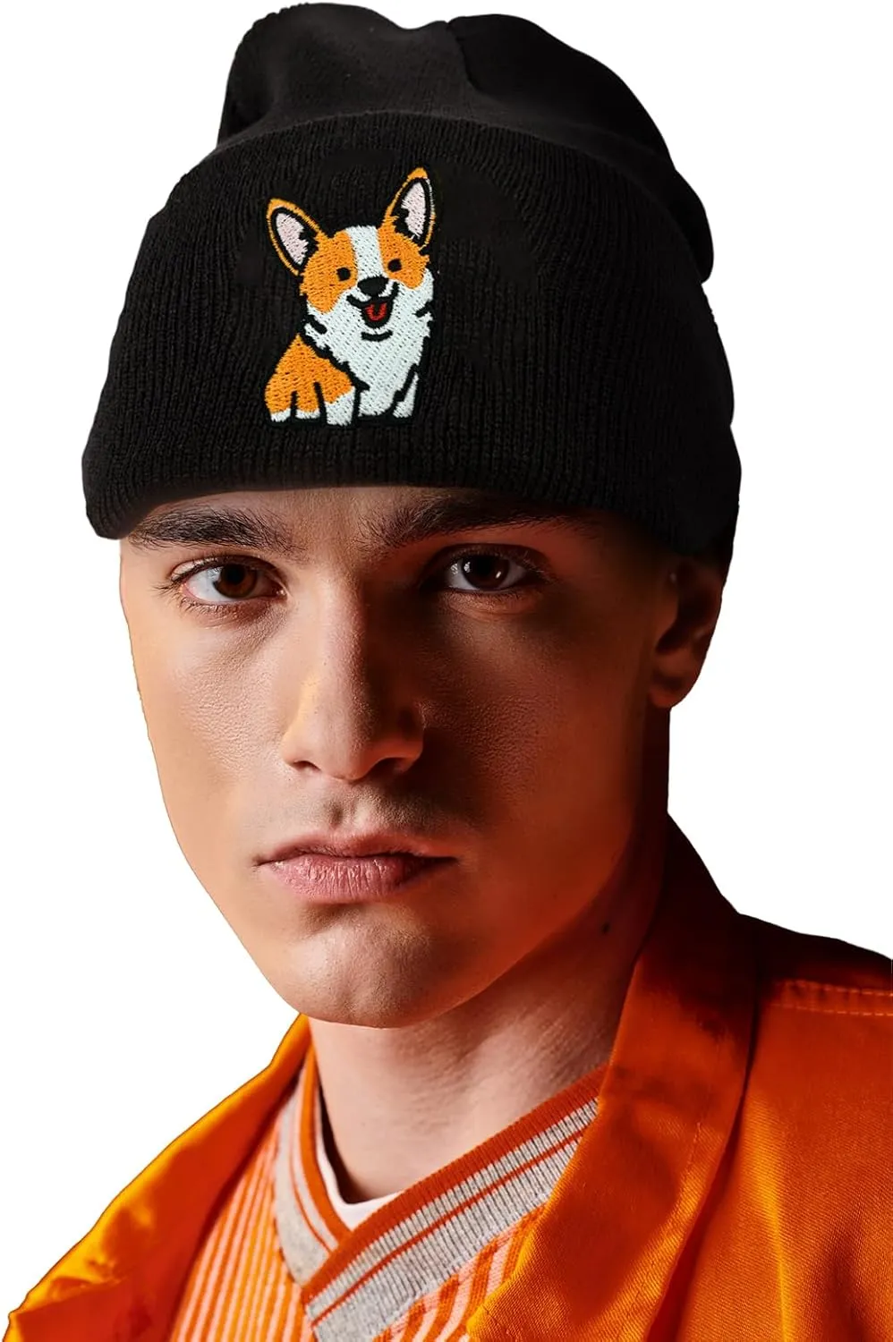 Dog Embroidery Beanie Hat Unisex Knit Cuffed Cap Women Men Gift