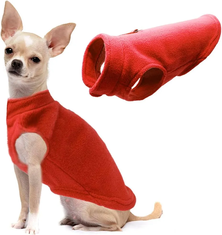 Dog Fleece Vest Soft Winter Jacket Sweater with D-Ring Leash Cold Weather Coat Hoodie for Small Medium Large Dogs Red Large