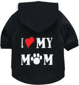 Dog Hoodie Dog Hoodies for Small Dogs Clothes I Love My Mom Fleece Sweater Winter Sweat Shirt Warm Cotton Dog Hoodie for Small Dog Cat Mom Black L