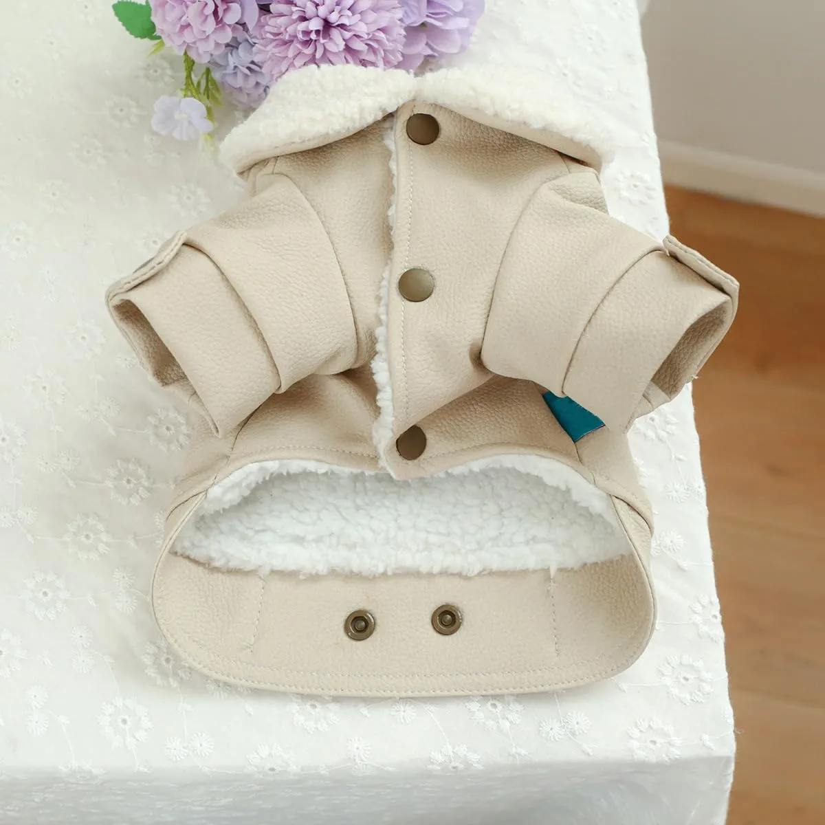 Dog Leather Jacket Fleece Lined Puppy Leather Coat Small Dog Winter Stylish Jacket Cold Weather Chihuahua Yorkie Warm Windproof Waterproof Coats Pet Christmas Holiday Birthday Dog Clothes