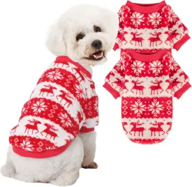 Dog Sweater, 2 Pack Dog Sweaters for Small Dogs or Cats, Girl or Boy, Warm Dog Clothes Shirt Coat for Winter Christmas (Christmas Red, White, XX-Small)