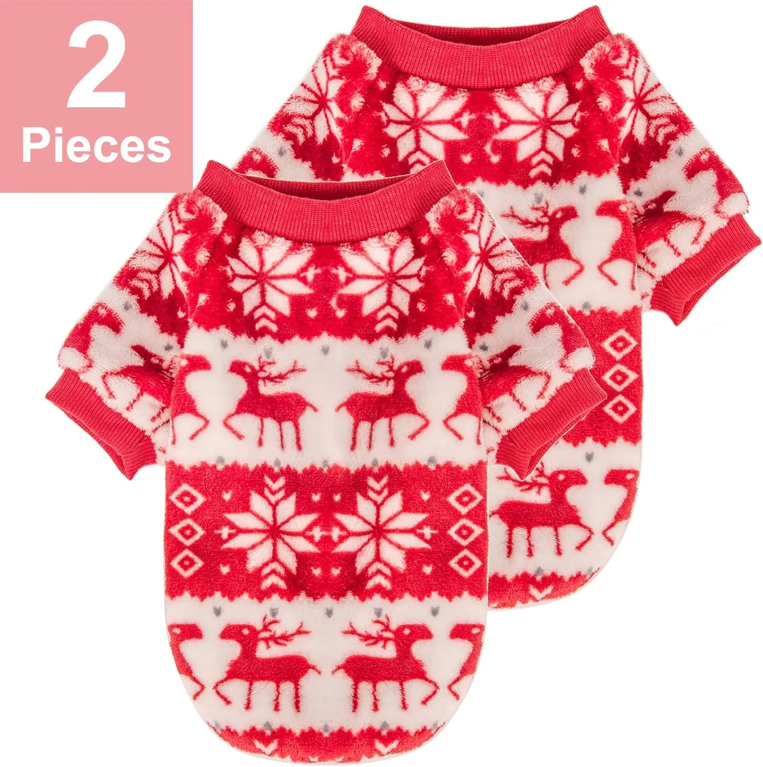 Dog Sweater, 2 Pack Dog Sweaters for Small Dogs or Cats, Girl or Boy, Warm Dog Clothes Shirt Coat for Winter Christmas (Christmas Red, White, XX-Small)
