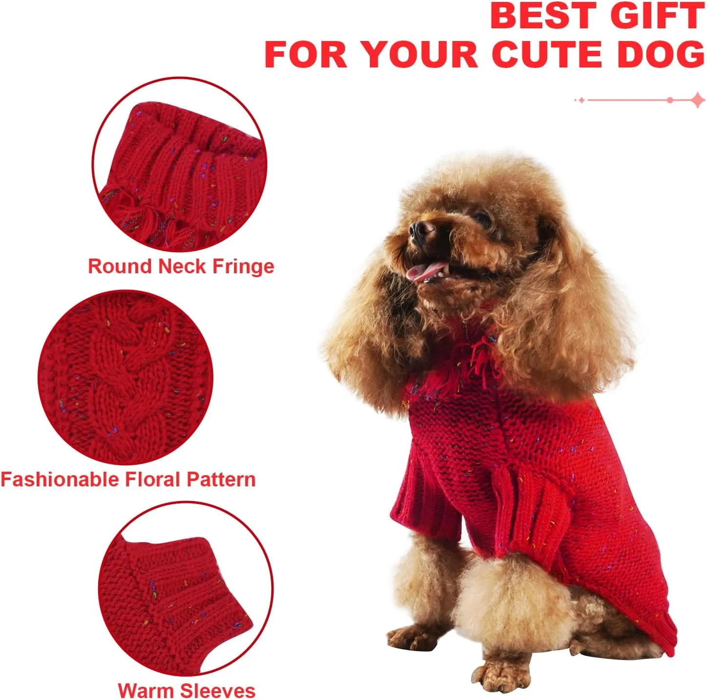 Dog Sweaters, Puppy Turtleneck Sweater, Dog Halloween Christmas Sweater, Knitted Jumper for Small Medium Dogs, Pet Wool Knitwear with Tassel and Blue Bows, Warm Dog Costume(Red, Medium)