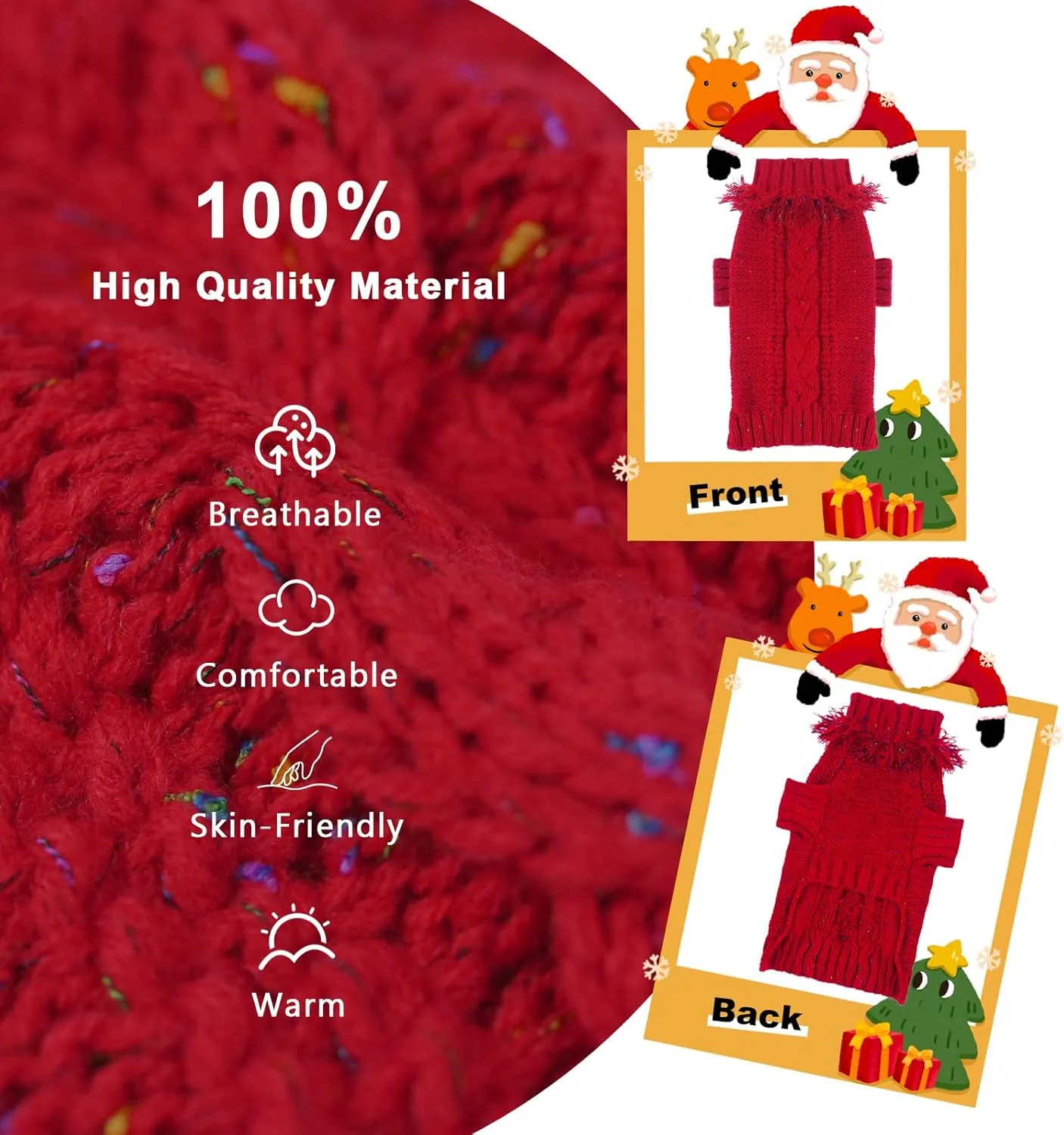 Dog Sweaters, Puppy Turtleneck Sweater, Dog Halloween Christmas Sweater, Knitted Jumper for Small Medium Dogs, Pet Wool Knitwear with Tassel and Blue Bows, Warm Dog Costume(Red, Medium)