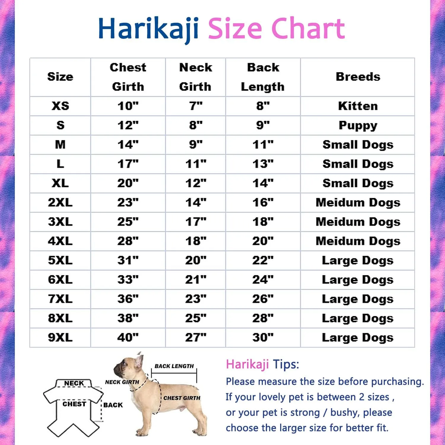 Dog Tie Dye Hoodie, Dog Winter Clothes, Pet Hooded Sweatershirt Pullover, Dog Coat Apparel for Small Medium Large Dogs(Blue Pink,8XL-Chest 38'')