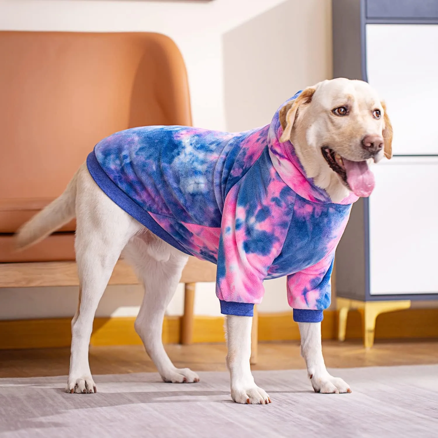 Dog Tie Dye Hoodie, Dog Winter Clothes, Pet Hooded Sweatershirt Pullover, Dog Coat Apparel for Small Medium Large Dogs(Blue Pink,8XL-Chest 38'')