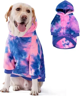 Dog Tie Dye Hoodie, Dog Winter Clothes, Pet Hooded Sweatershirt Pullover, Dog Coat Apparel for Small Medium Large Dogs(Blue Pink,8XL-Chest 38'')