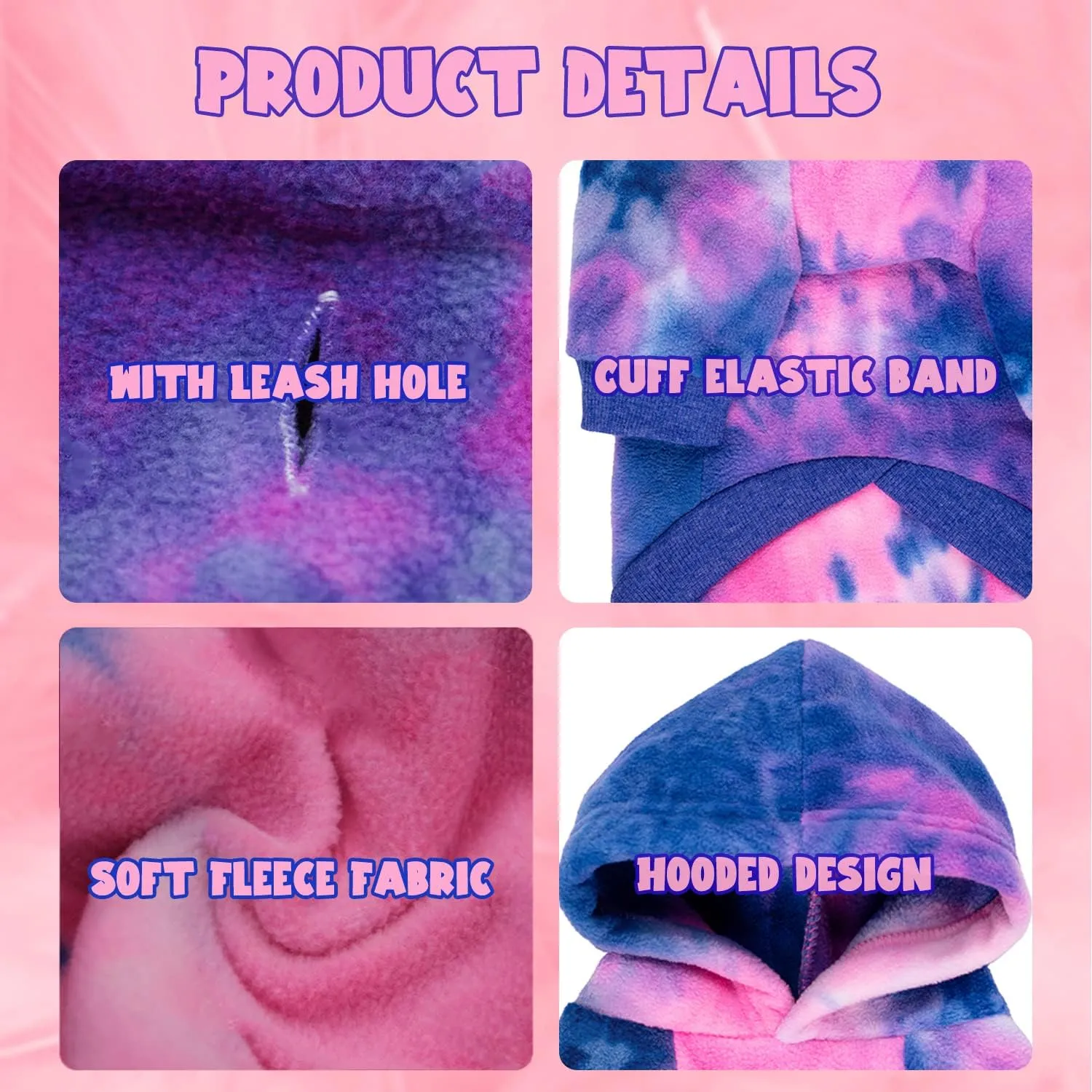 Dog Tie Dye Hoodie, Dog Winter Clothes, Pet Hooded Sweatershirt Pullover, Dog Coat Apparel for Small Medium Large Dogs(Blue Pink,8XL-Chest 38'')