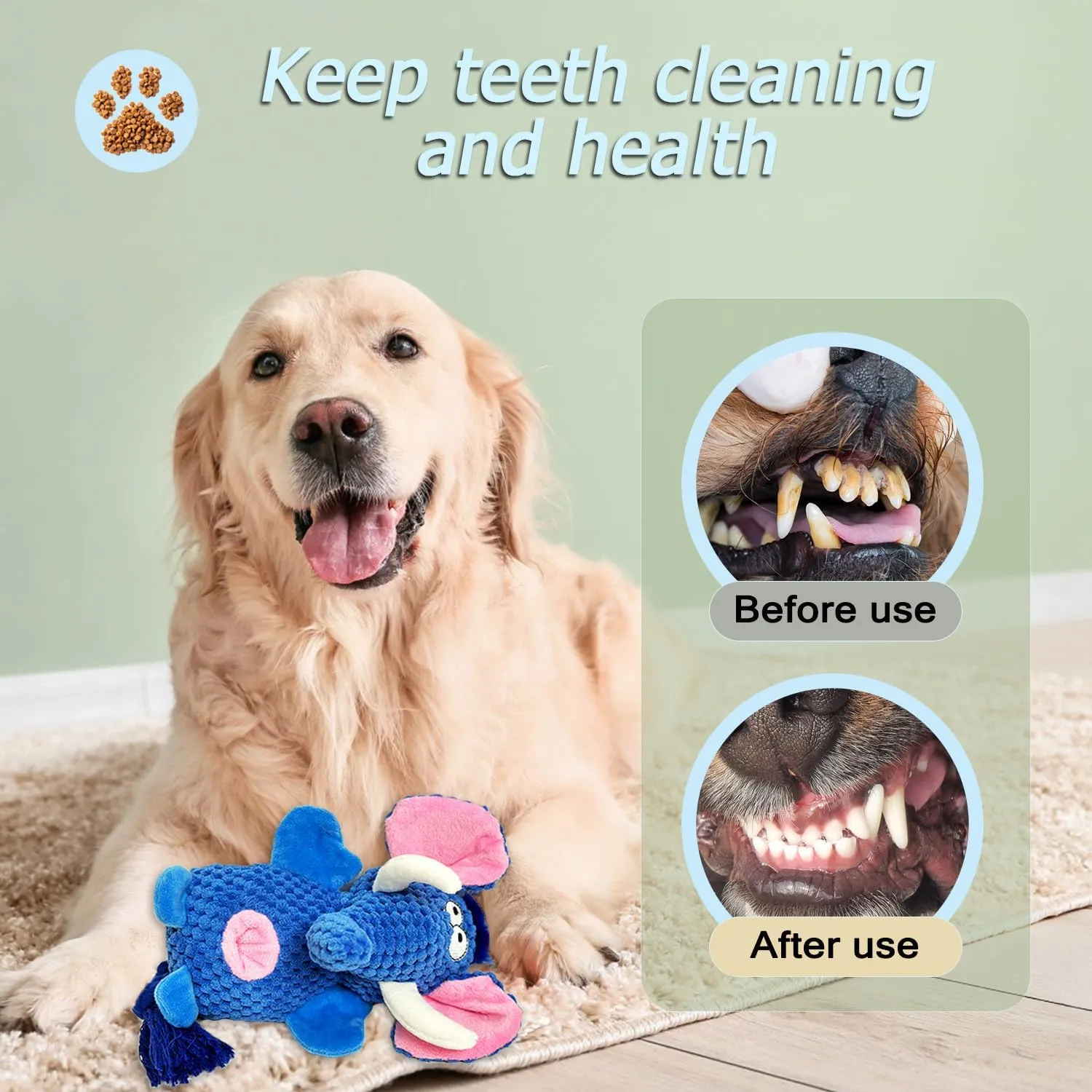 Dog Toys Puppy Toys Cute Pet Toys Squeaky Elephant Dog Toy with Crinkle Paper Plush Dog Stuffed Animals Chew Toy with Cotton Rope Dog Toys to Keep Them Busy for Small Medium Large Dogs (Blue)