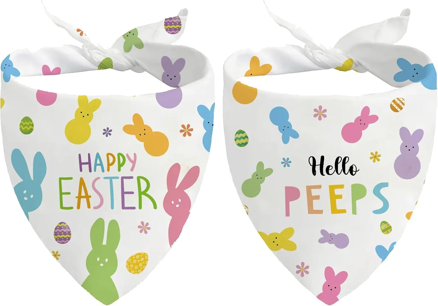 Easter Dog Bandanas 2 Pack, Adjustable Colorful Bunnies Eggs Triangle Easter Dog Outfits Reversible Dog Costume for Small Medium Large Dogs