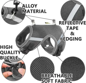 Escape Proof Mesh Cat Harness and Leash Set, Adjustable Walking Jacket Vest for Extra Kittens, Full-Edge Reflective Strips Provide Protection for Cats Walking at Night (XS Grey)