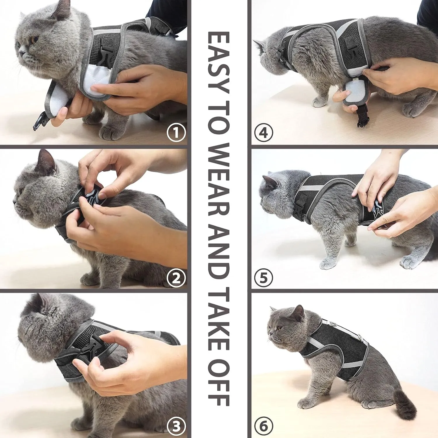 Escape Proof Mesh Cat Harness and Leash Set, Adjustable Walking Jacket Vest for Extra Kittens, Full-Edge Reflective Strips Provide Protection for Cats Walking at Night (XS Grey)