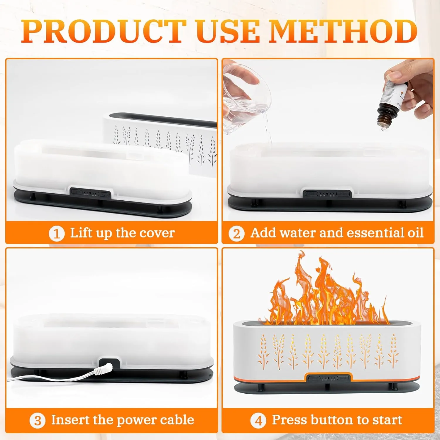 Essential Oil Diffusers, Flame Air Diffuser, 200ml Aromatherapy Diffuser with 2 Mist Mode 4 Timer Up & Waterless Auto-Off Protection for Bedroom Home, Office(White)