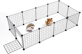 Foldable Metal Pet Playpen, for Small Animal Portable DIY Puppy Kennel Metal Grid Cage with Door and Cable Tie Indoor Outdoor Exercise Pen Play Yard for Guinea Pig Cat Rabbit Ferret Bunny, Black