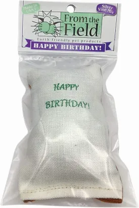 from The Field | Happy Birthday Cat Toy for Cats | Hemp Fabric with Catnip & Silver Vine | Crinkle Cat Kicker Toy | All-Natural, USA-Made & Biodegradable | Fun Cat Birthday Gift