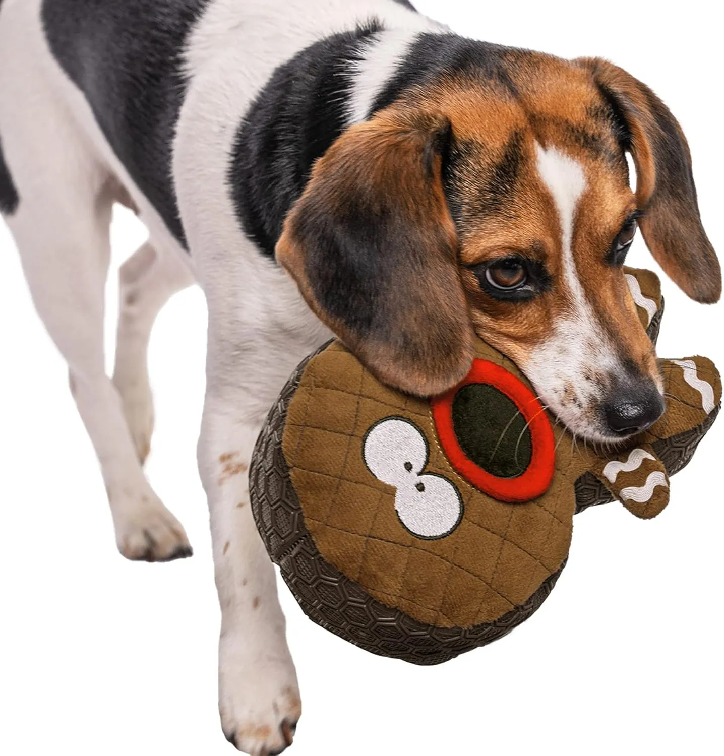 goDog Holiday Collection Mixed Materials TPE-Plush Gingerbread Man Squeaky Dog Toy, Chew Guard Technology - Brown, One Size
