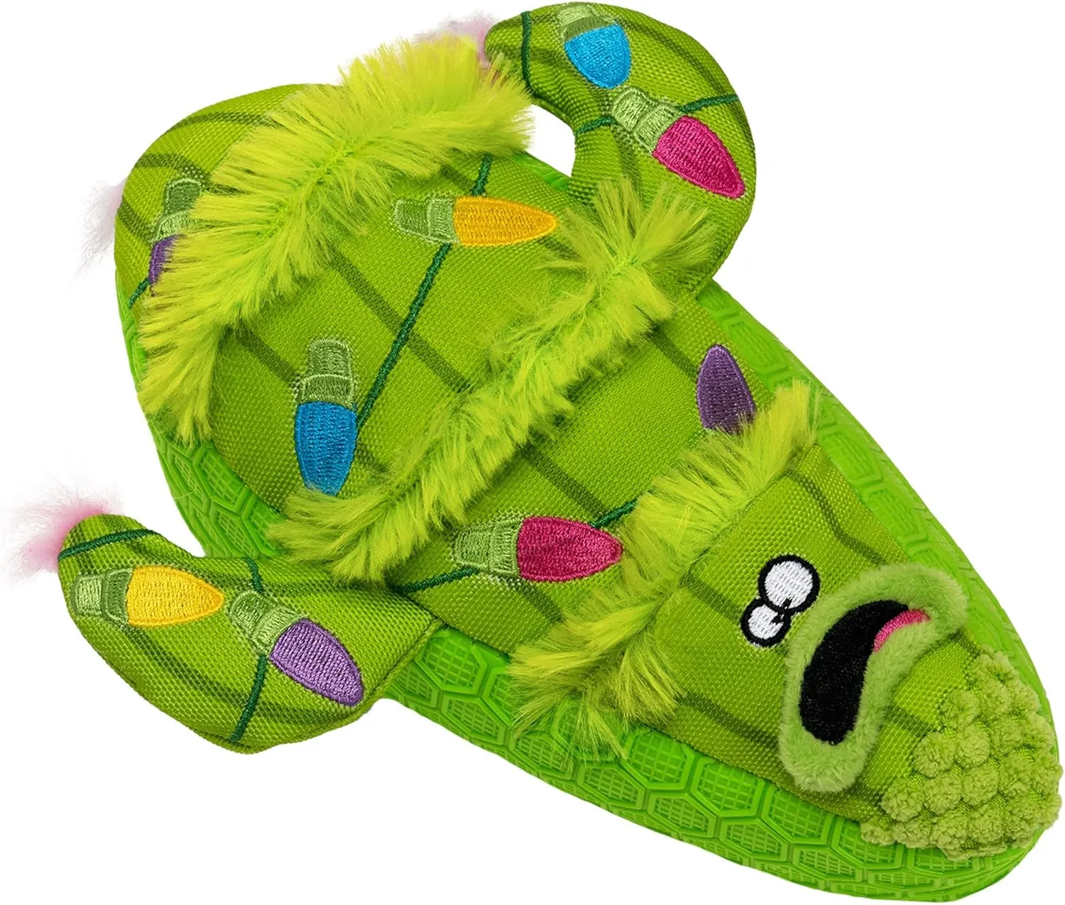 goDog Holiday Collection Mixed Materials TPE-Plush Holiday Cactus Squeaky Dog Toy, Chew Guard Technology - Green, One Size