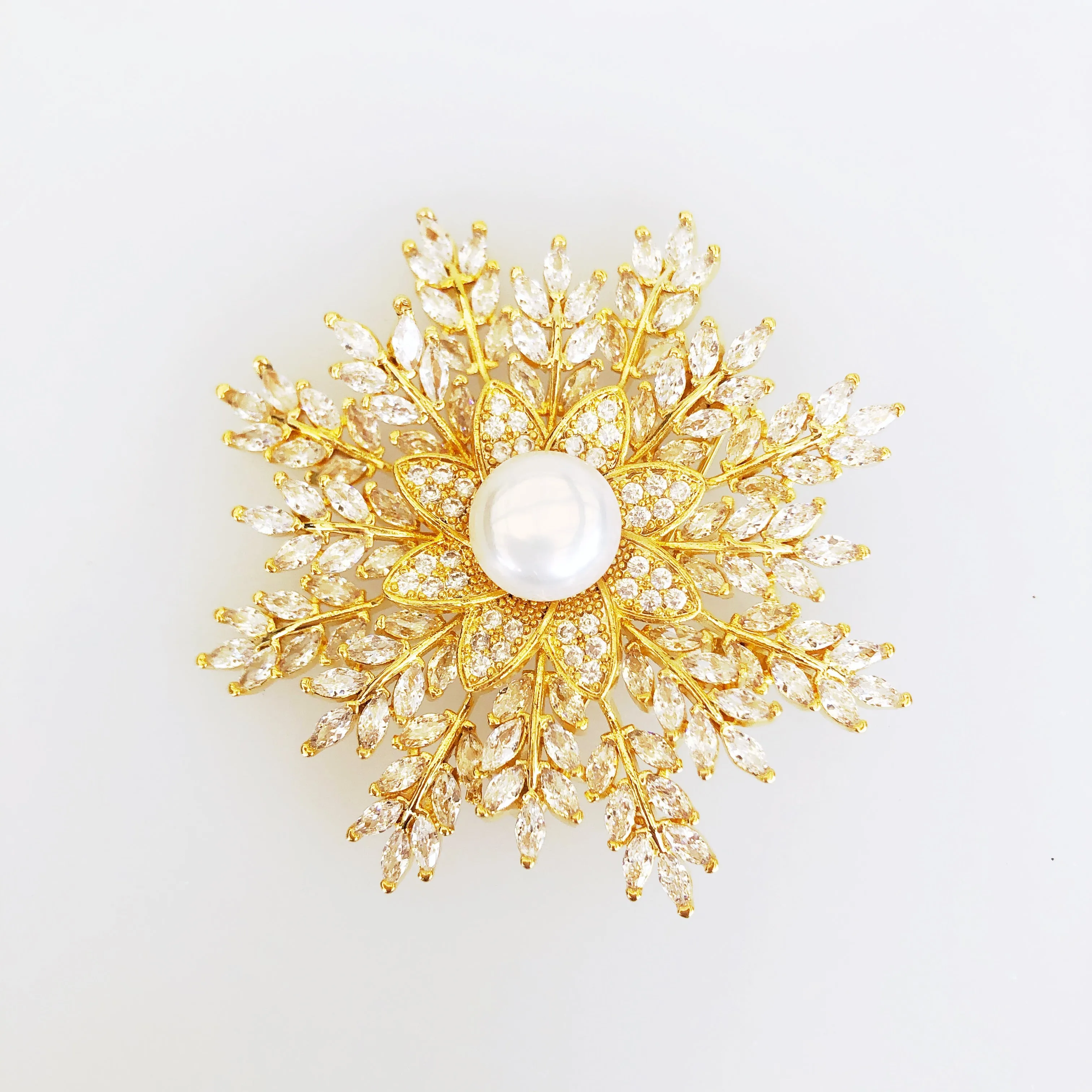 Gold Plated Snowflake Zircon Brooch Pendant
