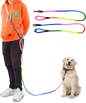 Hands Free Dog Leash Waist & Crossbody Rope with Slip Lead Durable for 2 Dogs Nylon Reflective Heavy Duty Hiking Running Leash for Medium Large Dogs(Rainbow, 9.8Ft)