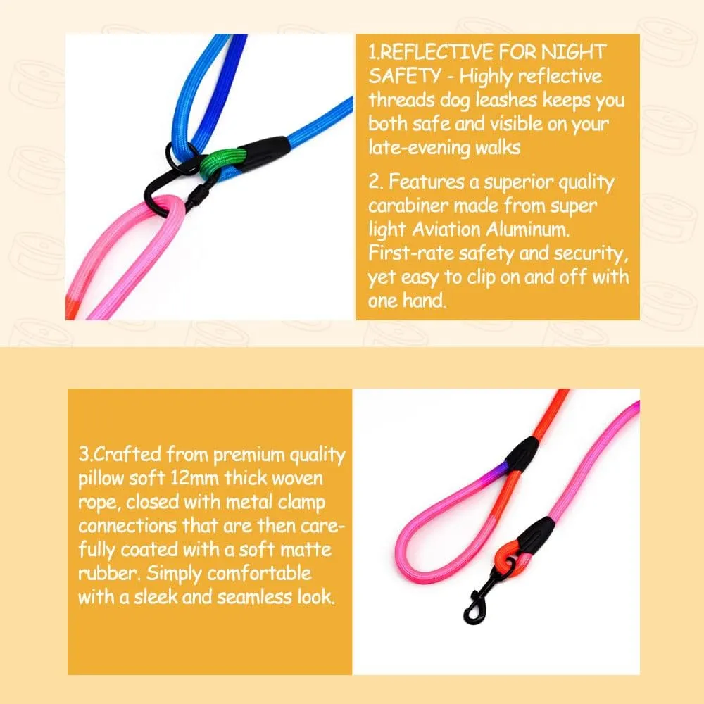 Hands Free Dog Leash Waist & Crossbody Rope with Slip Lead Durable for 2 Dogs Nylon Reflective Heavy Duty Hiking Running Leash for Medium Large Dogs(Rainbow, 9.8Ft)
