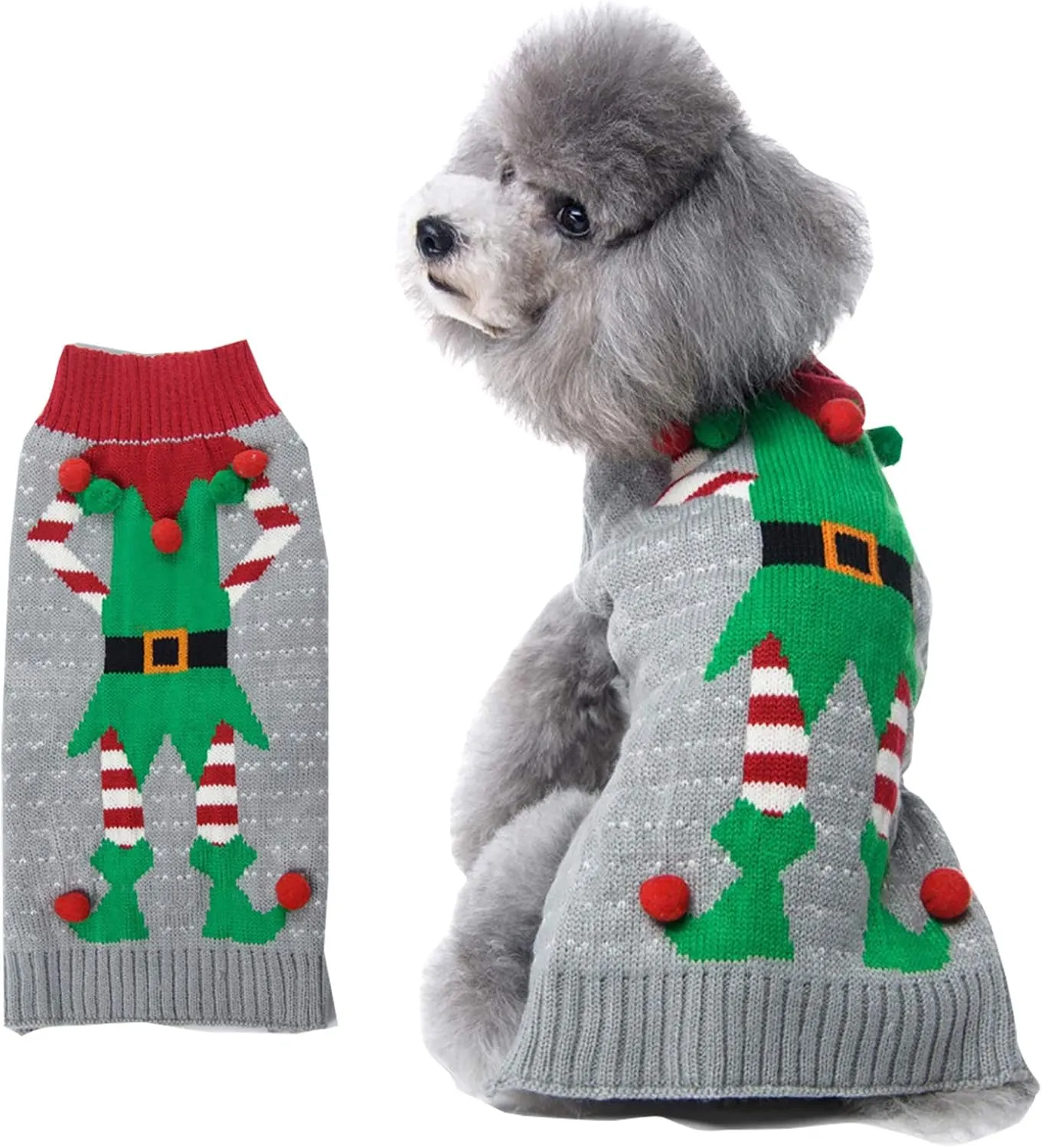 HAPEE Dog Xmas Sweaters - Red Nose Elk Puppy Clothes, Ugly Christmas Sweaters