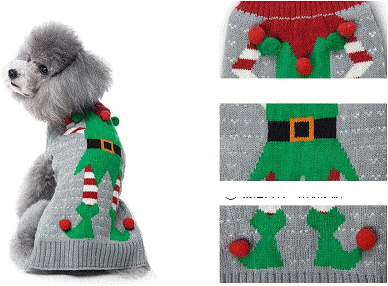HAPEE Dog Xmas Sweaters - Red Nose Elk Puppy Clothes, Ugly Christmas Sweaters