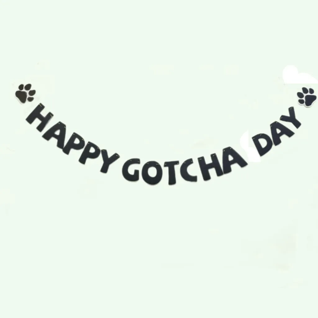 Happy Gotcha Day Banner,Black Glitter Pre-Strung Dog Cat Pet Party Decorations Supplies, Dog Cat Gotcha Party Bunting Garland (Black)