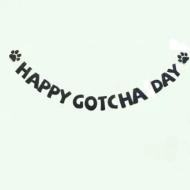 Happy Gotcha Day Banner,Black Glitter Pre-Strung Dog Cat Pet Party Decorations Supplies, Dog Cat Gotcha Party Bunting Garland (Black)